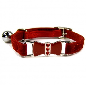 Red Diamante Bow Velvet Cat Collar